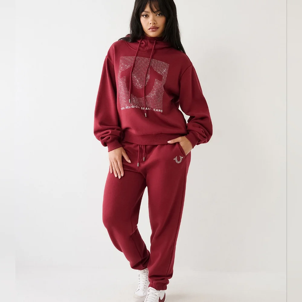 ❤️‍🔥❤️‍🔥TRUE RELIGION CRYSTAL RELAXED HOODIE- CABERNET WOMEN'S SIZE LARGE - Picture 6 of 10